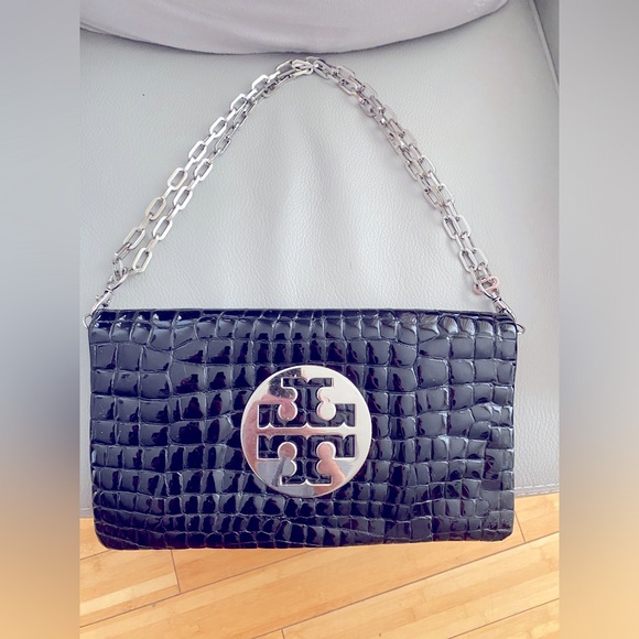 TORY BURCH black leather Suki Reva Clutch bag - Picture 1 of 7